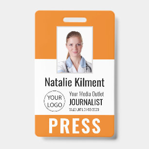 Badge Journaliste Passe Photo Nom Logo ID Orange
