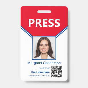Badge Journaliste Photo ID et QR Code Press