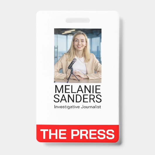 Badge Journaliste souriant sur caméra (Avant)