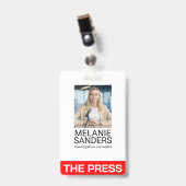 Badge Journaliste souriant sur caméra (Avant avec clip)