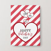 Badge Joyeuse Saint-Valentin Cœurs Rouges Rayures de Cra (Recto)