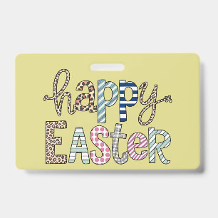 Badge Joyeuses Pâques Lapin Floral Mignon Printemps Léop