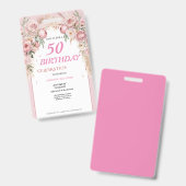 Badge Joyeux Anniversaire Fleurs Roses Mignonnes (Avant & arrière)