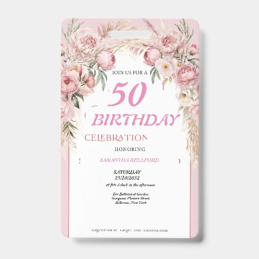 Badge Joyeux Anniversaire Fleurs Roses Mignonnes (Avant)