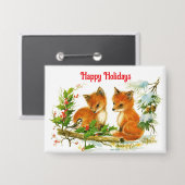 Badge Joyeux Fêtes Renards Bouton Pin (Recto/Verso)