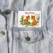 Badge Joyeux Fêtes Renards Bouton Pin (Insitu)