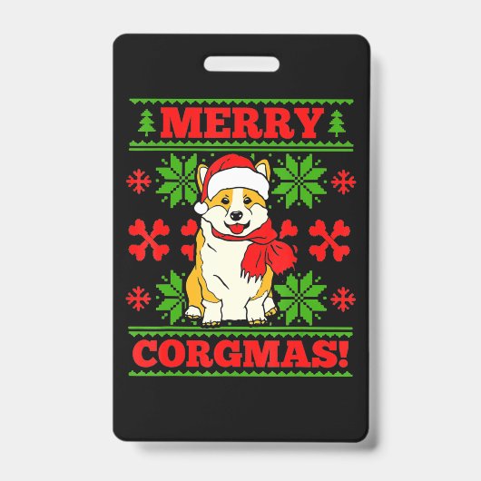 Badge Joyeux Noël Corgmas Corgi Chien (Avant)