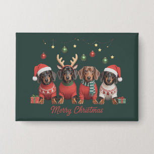 Badge Joyeux Noël Santa Renne Dachshund Saucisse 