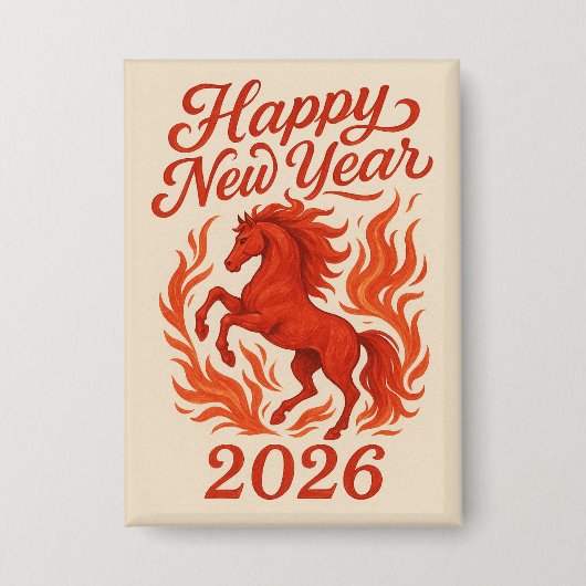 Badge Joyeux Nouvel An 2026 Cheval Fiery (Recto)