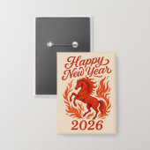 Badge Joyeux Nouvel An 2026 Cheval Fiery (Recto/Verso)