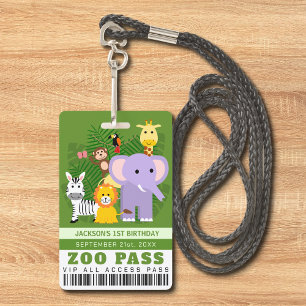 Badge Jungle Wild Animal Zoo VIP Pass Anniversaire de en