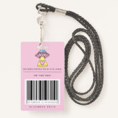 Badge Kids Pink UFO Party Alien Recherche carte de sécur (Derrière avec lanière)