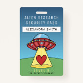 Badge Kids Red UFO Party Alien Recherche carte de sécuri (Devant)