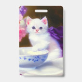 Badge Kitten blanc vintage avec ruban violet (Arrière)