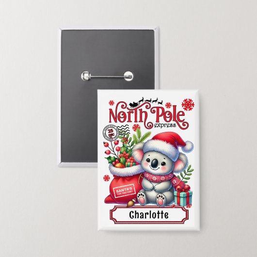 Badge Koala de Noël personnalisé avec nom (Recto/Verso)