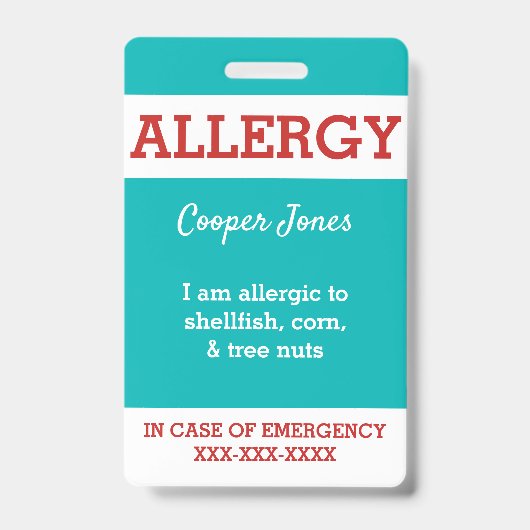 Badge La coutume turquoise badine l'alerte d'allergie (Front)
