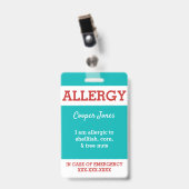 Badge La coutume turquoise badine l'alerte d'allergie (Front with Clip)
