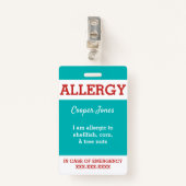 Badge La coutume turquoise badine l'alerte d'allergie (Devant avec clip)