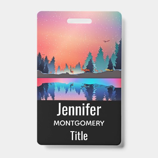 Badge Lac d'hiver pittoresque avec Cerf (Avant)