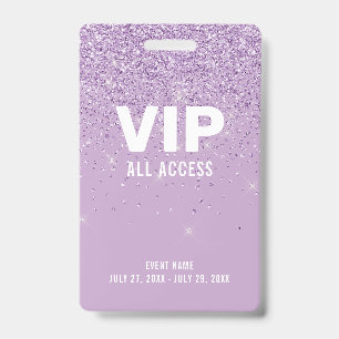 Badge Laisse d'accès VIP Purple Glitter Glam pour l'évén