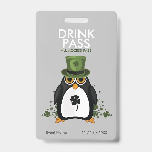 Badge Laisse-passeport de boisson de la Saint-Patrick (Avant)