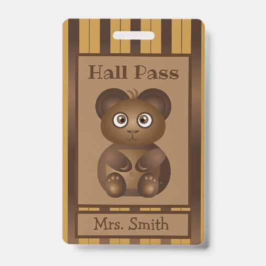 Badge Laisse passer pour un étudiant ours brun en matern (Avant)