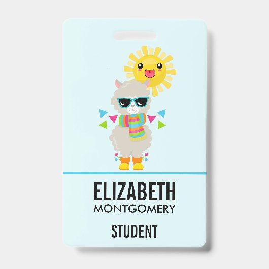 Badge Lama cool et soleil kawaii souriant (Avant)