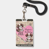 Badge Lanière VIP Anniversaire Chien Marron Patte Rose & (Avant avec lanière)