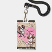 Badge Lanière VIP Anniversaire Chien Marron Patte Rose & (Arrière avec lanière)