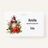 Badge Lanterne rouge de Noël Poinsettia et pin (Devant)