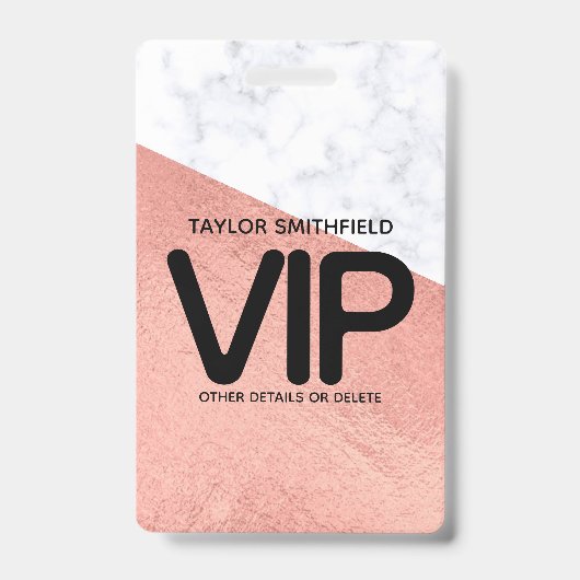 Badge lanyard VIP tendance en marbre rose gold per (Avant)