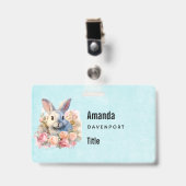 Badge Lapin avec une guirlande de roses Affaires mignonn (Avant avec clip)