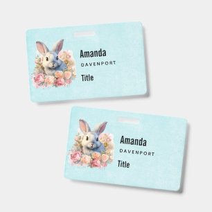 Badge Lapin avec une guirlande de roses Affaires mignonn