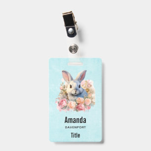 Badge Lapin avec une guirlande de roses Mignon