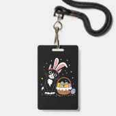 Badge Lapin de Pâques Chat Noir Smoking Oreilles de Lapi (Avant avec lanière)