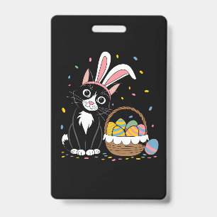 Badge Lapin de Pâques Chat Noir Smoking Oreilles de Lapi
