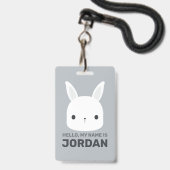 Badge Lapin Mignon avec Nom Personnalisé (Avant avec lanière)