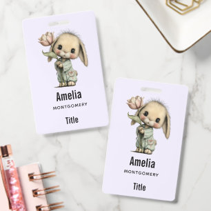 Badge Lapin Mignon Tenant une Tulipe Entreprise
