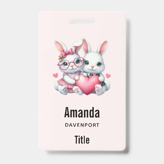 Badge Lapins mignons partageant un cœur (Avant)