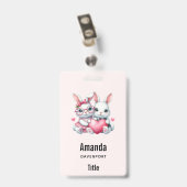 Badge Lapins mignons partageant un cœur (Arrière avec clip)