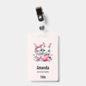 Badge Lapins mignons partageant un cœur (Avant avec clip)