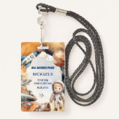 Badge L'Astronaut Space Premier Voyage Autour De La Cart (Derrière avec lanière)