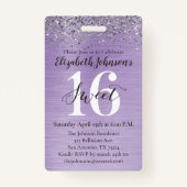 Badge Lavande Purple Sweet 16 Anniversaire VIP (Dos)