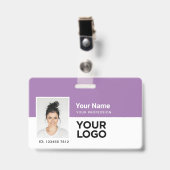 Badge Lavender Purple Photo Bar ou Qr Code Nom du logo (Avant avec clip)