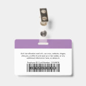 Badge Lavender Purple Photo Bar ou Qr Code Nom du logo (Arrière avec clip)