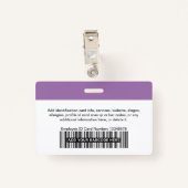 Badge Lavender Purple Photo Bar ou Qr Code Nom du logo (Dos avec clip)