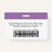 Badge Lavender Purple Photo Bar ou Qr Code Nom du logo (Dos)