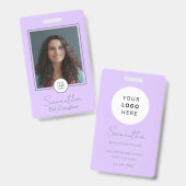 Badge Lavender Script Business Logo Photo Pet Caregiver  (Front & Back)