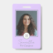 Badge Lavender Script Business Logo Photo Pet Caregiver  (Front)