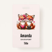 Badge Les mignons renards orange en amour (Devant)